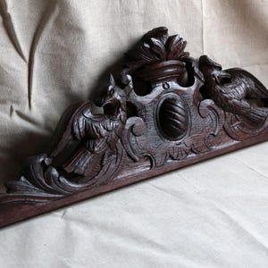 Antique french wood furniture pediment. Sculpted birds wood Eagle Griffon Architechtural salvage Renaissance decorDIY wood project