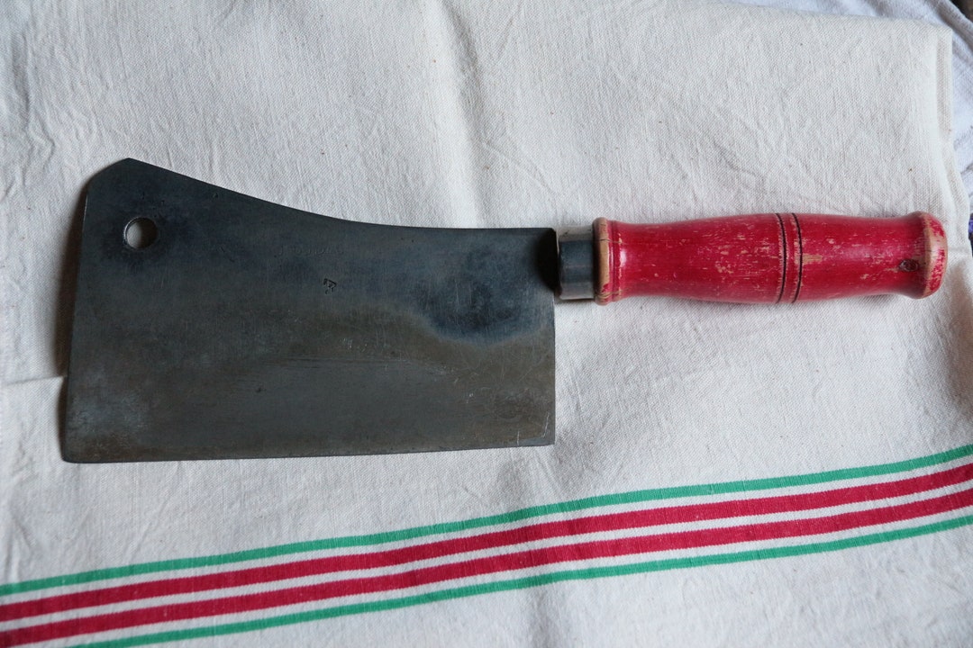 Antique French LARGE Model Cleaver Knife. Cherry Red Wood Etsy