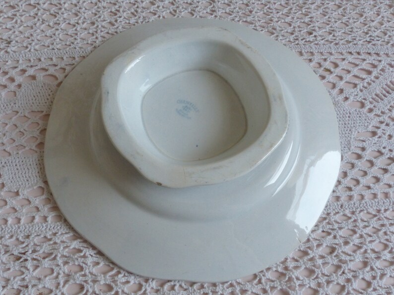 Pastry display plate Lavender and blue fotted cake plate Antique french lavender transferware cake stand Lavender french transferware