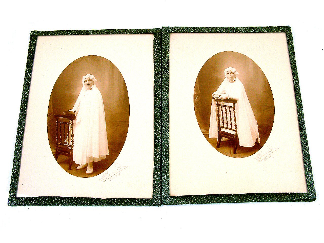 Ancien Français Photos de Communion. Fille Robe Communion Des Années 1900. Photos Sépia. Lot 2. en N