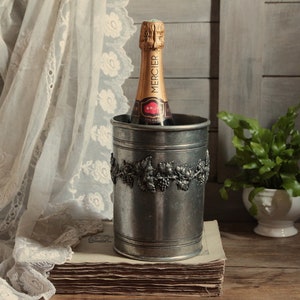 French vintage pewter champagne ice bucket. Pewter wine bucket. Wine cooler. Rustic wedding decor. Christmas. New Years eve image 2