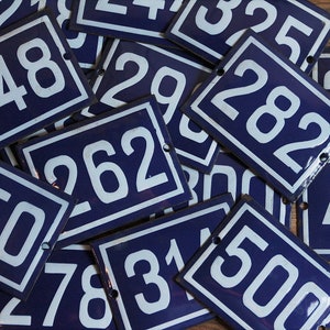 ONE traditional french vintage blue enamel house number sign. Small size. French vintage blue enamel house number.