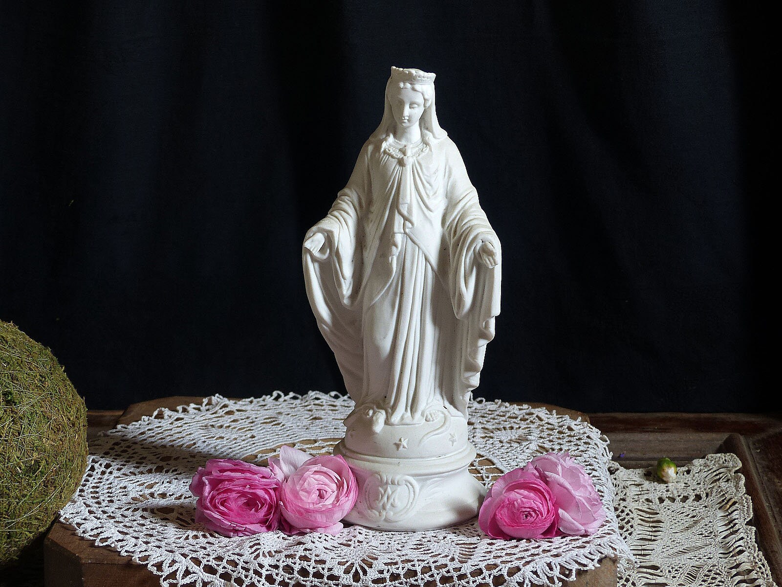Antique Français Statue de La Vierge. Figurine Vierge Marie en Porcelaine Biscuitée. Rustique Nordiq