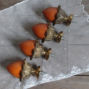 Set of 4 vintage french wood brass bronze curtain hooks. Curtain hardware image 4