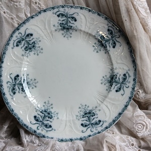 Antique french blue transferware large round flat platter. Blue and white Shabby french cottage chic Jeanne d&#39;Arc living decor