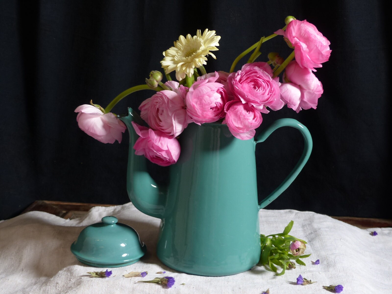 Français Cafetière en Émail Vert Vintage. Français Granit Pays. Décor de Cuisine Rustique Ferme