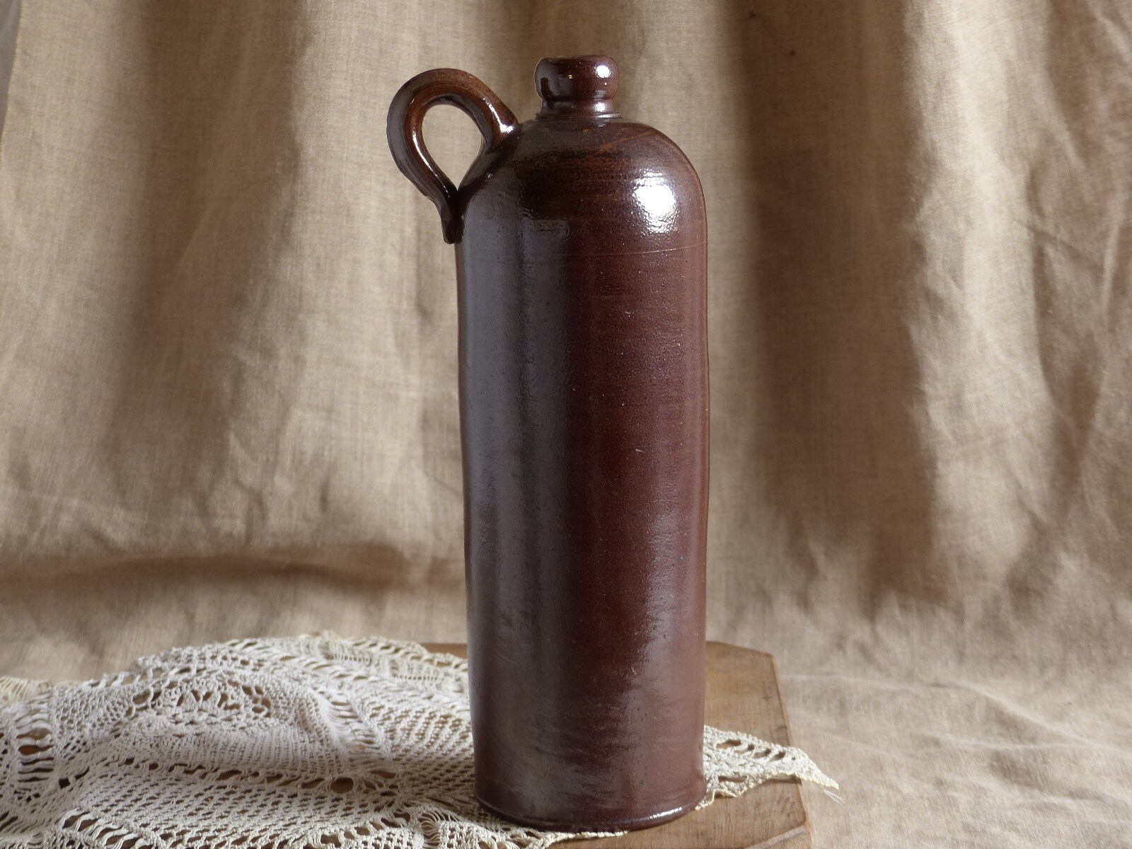 Antique Français Énorme Bouteille en Grès Faite à La Main. Bouteille d'huile d'olive Extra Large. Vi