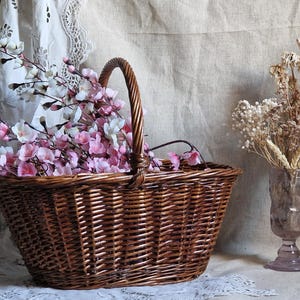 French vintage wicker artisan made market basket. Farmers market Garden basket trug French country Rustic french farmhouse kitchen