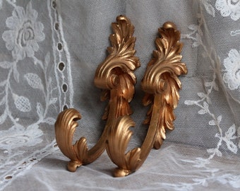 4.7インチ フランスアンティークカーテン留め具 ペア アカンサスの葉