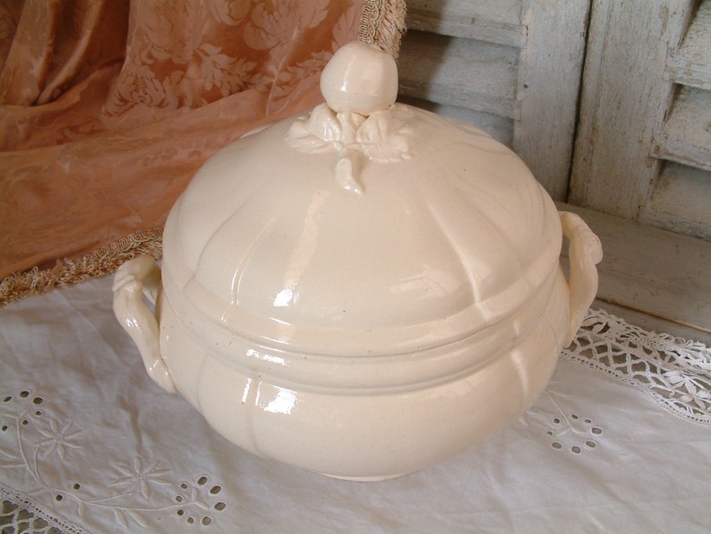 Antique ivory soup tureen with lid. Sarreguemines Ironstone Etsy