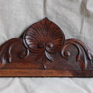 Antique french SMALL wood furniture pediment. Sculpted wood Architechtural salvage Renaissance decor DIY wood project