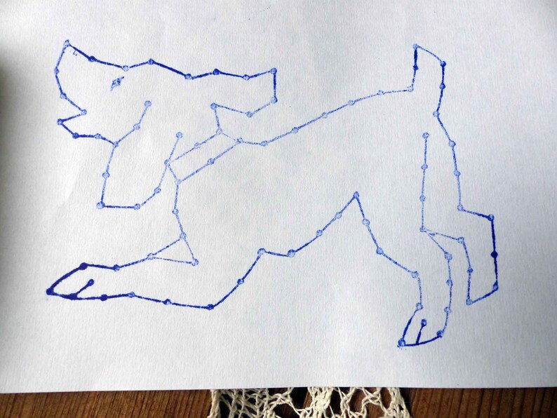 Teaching drawing Puppy Dogs Early childhood learning Connect the dots drawing French vintage large dog school stamp