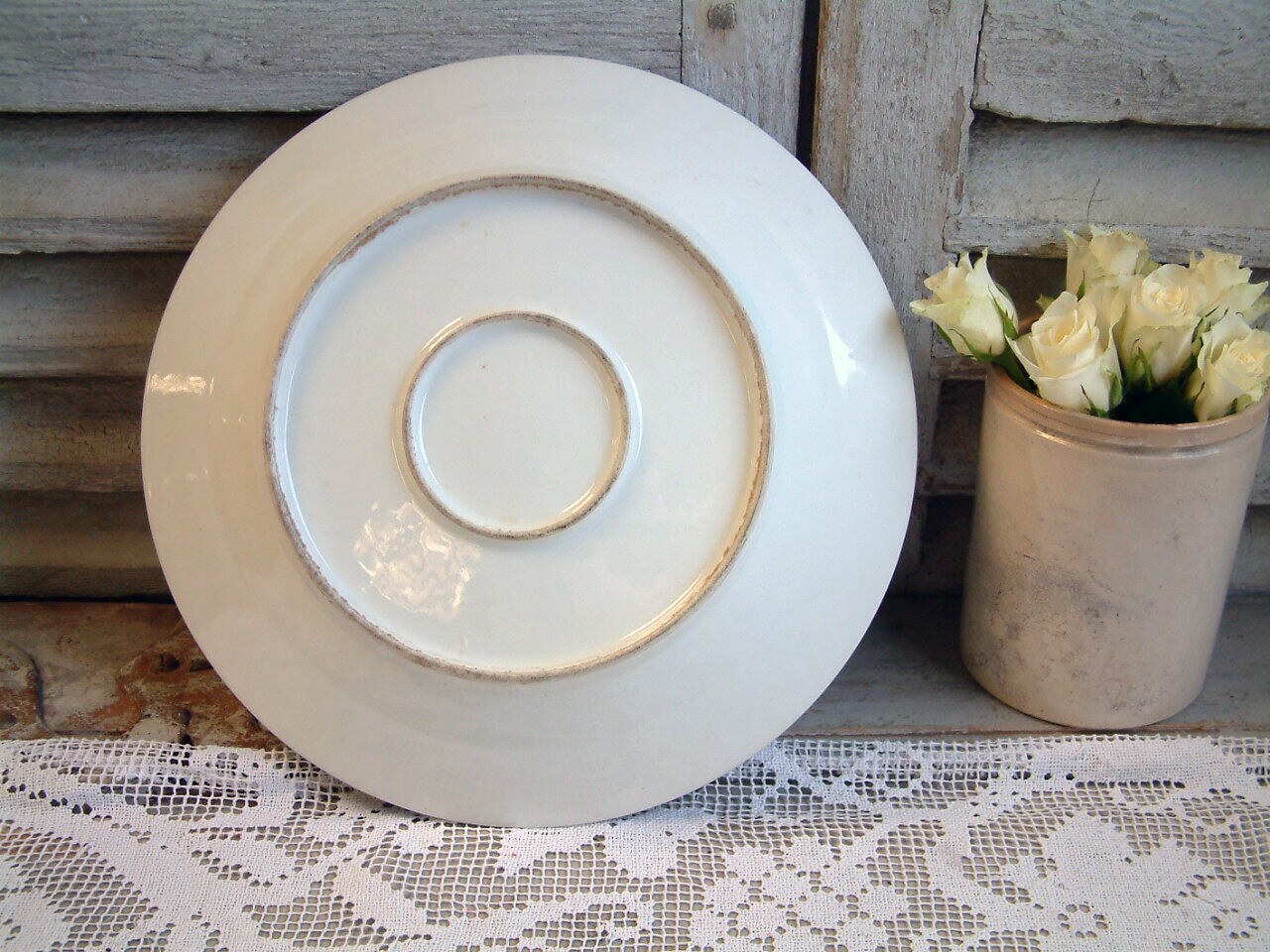 Ancien Français Grand Porcelaine Rond Un Plat de Service. Plateau Style Lourd Restaurant Épais. Porc