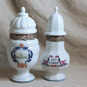 Choose one French vintage Paris porcelain pharmacy jar. White porcelain apothecary jar bathroom decor Curiosities cabinet