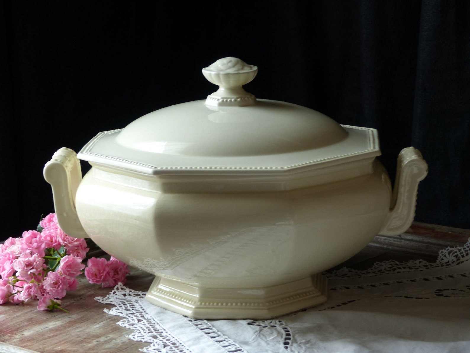 Seltene antike französische Cremeware große achteckige | Etsy