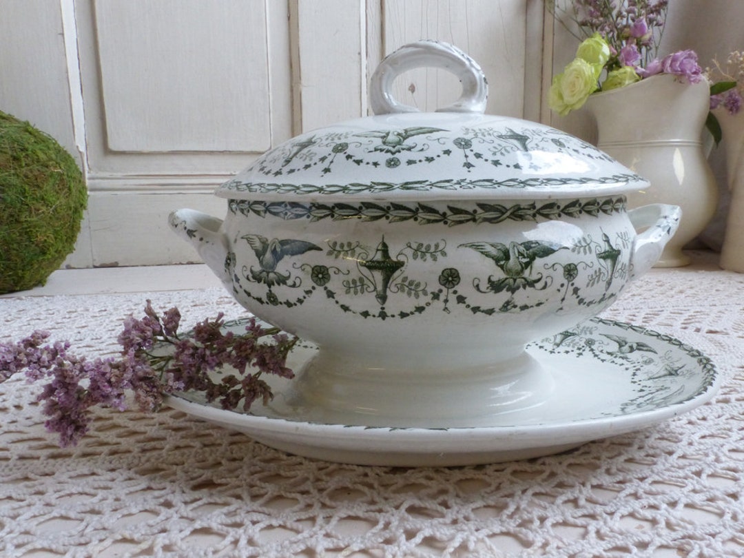 Antique French Green Transferware Gravy Boat. Sauce Boat. Etsy