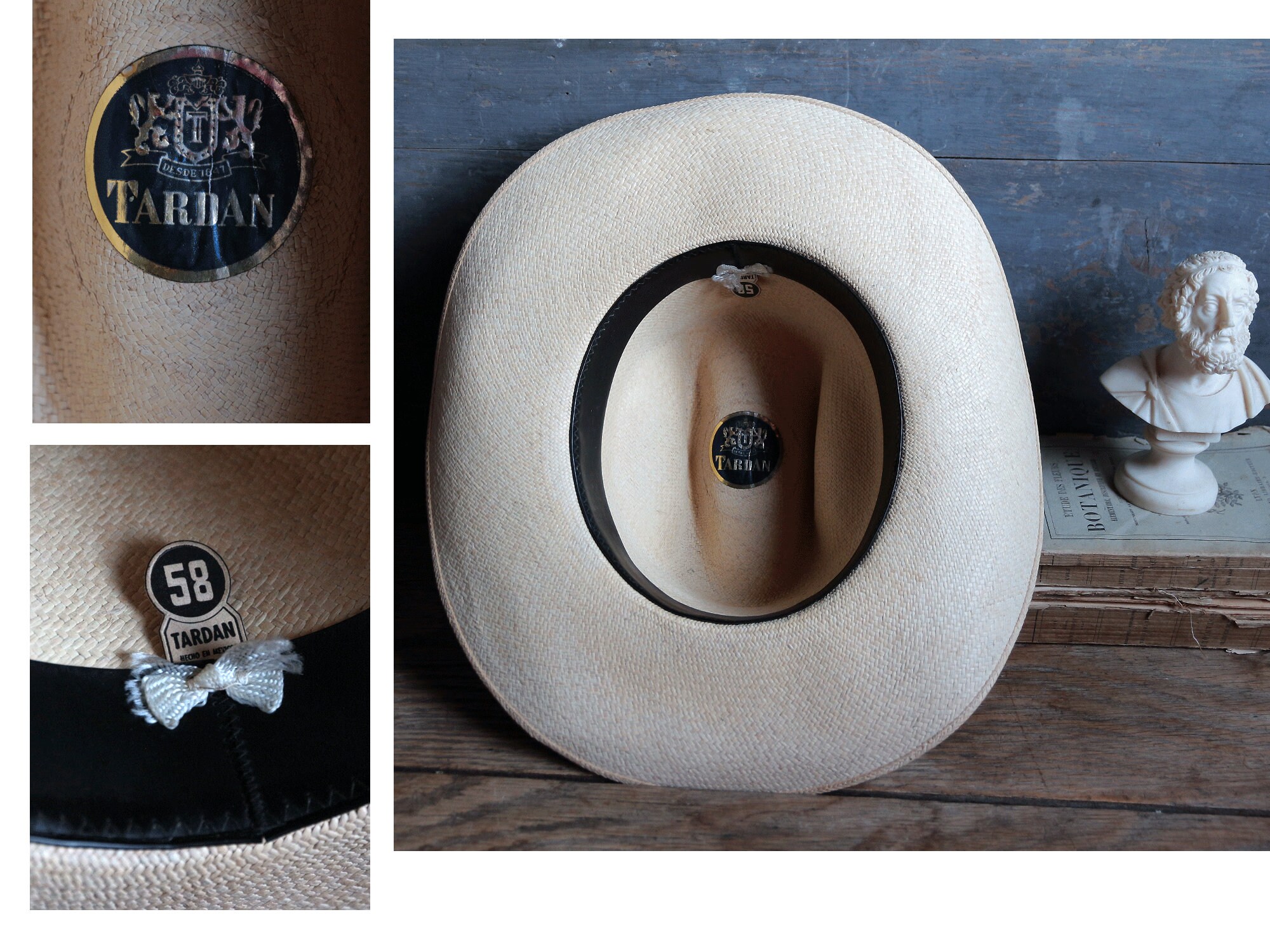 Chapeau Mexicain Fidepal En Paille - Taille 59 (7 3/8), Vintage, Fait Main, état Parfait Neuf