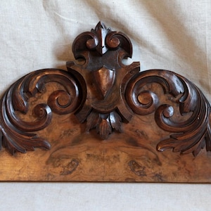 Antique french long wood furniture pediment. Sculpted wood Architechtural salvage Renaissance decor DIY wood project