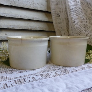 Set of 2 Antique french ironstone jam pot. Tea stained ironstone preserves jar. Antique stoneware. Jeanne d&#39;Arc living. Nordic living decor