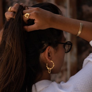 Original hoop earrings, handcrafted silver earrings with a melted and organic gold-plated effect, inspired by the Mediterranean. image 2