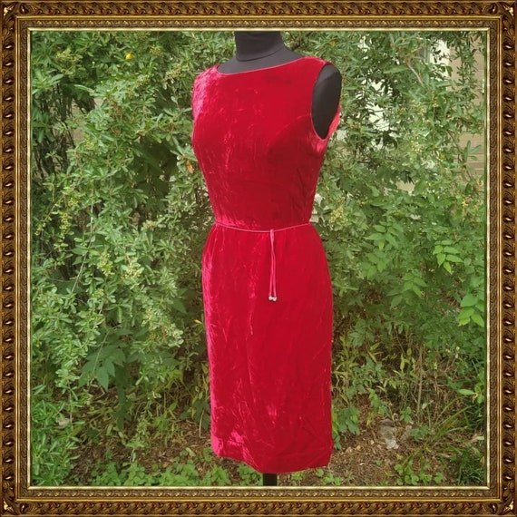 1960s Crushed Red Velvet Cocktail Dress