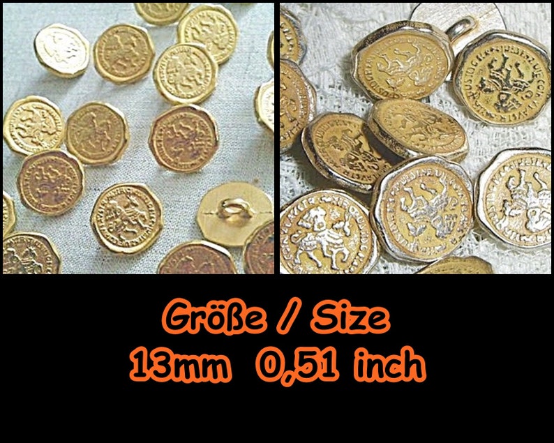 Metal Buttons, Button, Antique, Medieval, Reenactment, LARP, Coat of Arms, Knight, Antiquity, Historical, Military, Costume, Uniform, 5-40 image 2