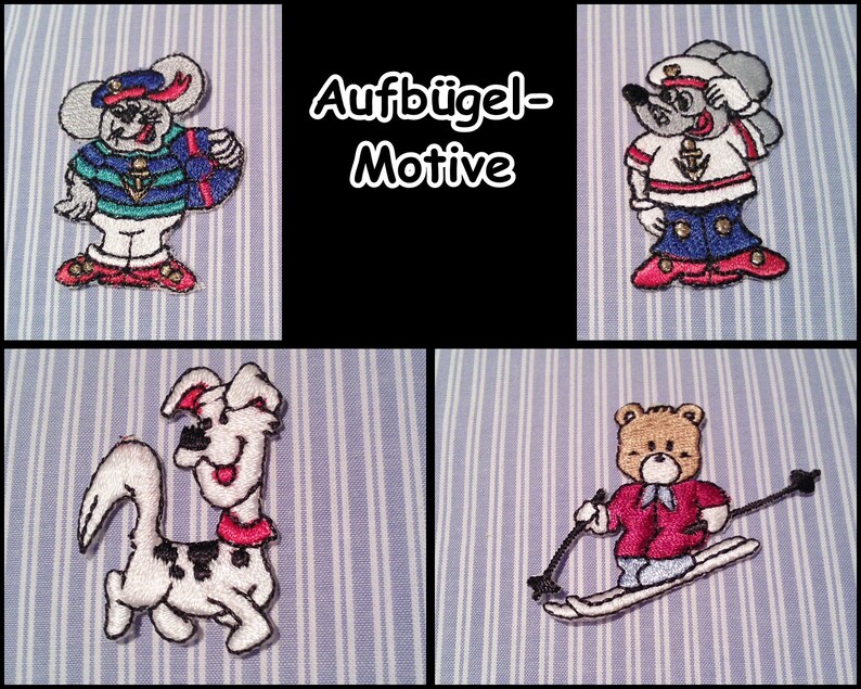 Aufbügel-Motive, Maus, Hund, Bär, Motiv, Aufbügelmotiv, Applikation, maritim, Accessoires, Zierteile, Etikett, Stickerei, Marine, 4-333435 Bild 1