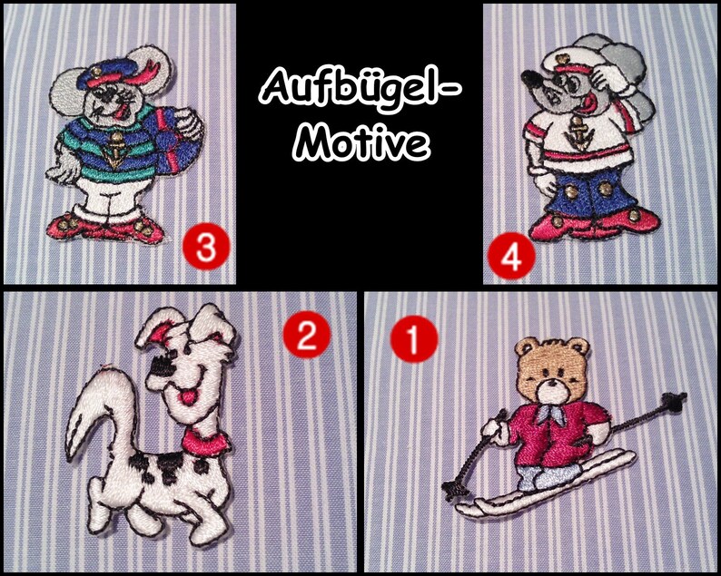 Aufbügel-Motive, Maus, Hund, Bär, Motiv, Aufbügelmotiv, Applikation, maritim, Accessoires, Zierteile, Etikett, Stickerei, Marine, 4-333435 Bild 2