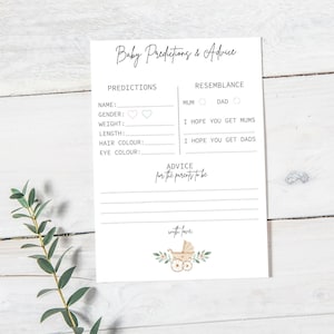 Gioco per baby shower, download digitale di carte di previsione del bambino, carte di consigli per la futura mamma