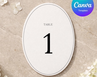 Oval Wedding Table Numbers Template | Editable Canva Template | Elegant Minimalist Wedding Table