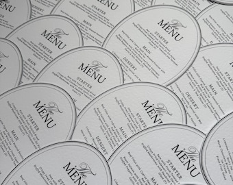 Oval Wedding Menus, Elegant Wedding Table Stationery
