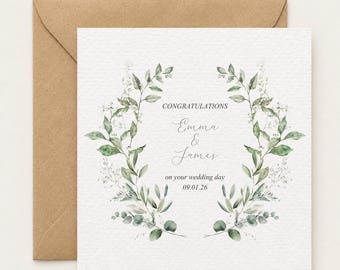 Wedding Congratulations Card, Botanical Wedding Card, Personalised Wedding Card, Eucalyptus Wedding, Mr & Mrs Card, Newlyweds Card