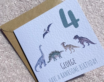Personalised Dinosaur Birthday Card, Boys Birthday Card, Son Birthday Card