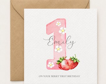 First Birthday Personalised Card, Berry First Birthday Card