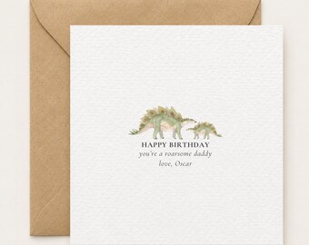 Personalised Dinosaur Birthday Card for Daddy, Cute Dinosaur Birthday Card from Kids