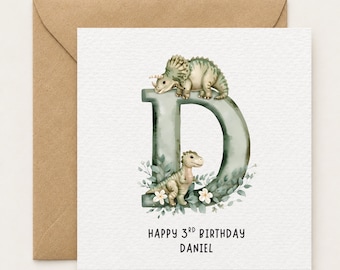 Personalised Dinosaur Birthday Card, Custom Dinosaur Birthday Card, Kids Birthday Card