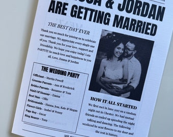 Printed Wedding Newspaper Program, Personalized Keepsake Favors