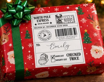 Personalised Christmas Gift Label, Present Sticker, Santa Gift Tag, Kids Christmas Gift