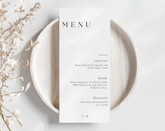 Minimalist Wedding Menu Cards | Personalised Wedding Menus | Modern Wedding Reception Menu | Luxury Wedding Stationery | Printed Menu Cards