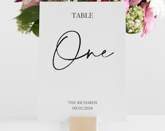 Elegant Wedding Table Numbers, Linen Card, Minimalist Decor