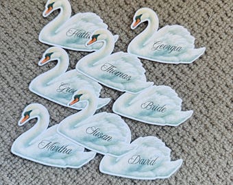 Personalised Swan Wedding Place Cards | Swan Name Cards | Elegant Wedding Table Decor | Whimsical Wedding Stationery | Guest Name Settings