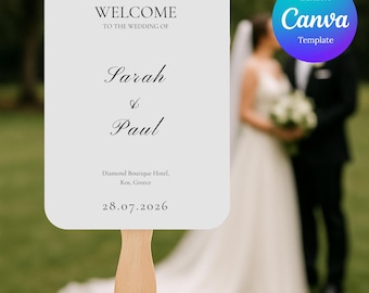 Wedding Fan Template | Minimalist Wedding Program Fan | Editable Canva Template