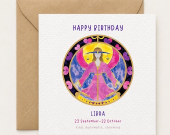 Zodiac Birthday Card, Personalised Star Sign Card, Astrology Card, Horoscope Gift