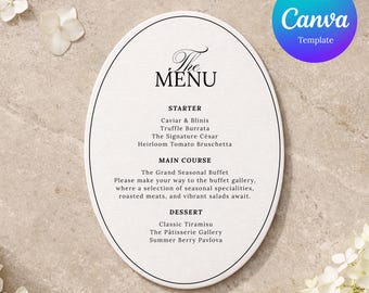 Oval Wedding Menu Template | Editable Canva Menu | Elegant Minimalist Wedding Menu | Printable Reception Menu | Instant Download