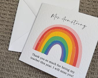 Personalised Thank You Teacher Card, End Of School Gift