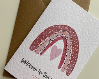 Personalised Pink Rainbow New Baby Girl Card, Keepsake Gift