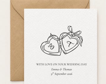 Personalised Wedding Day Card, Wedding Congratulations Card, Mr & Mrs Heart Locket, Custom Wedding Card, Bride and Groom Gift
