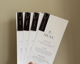 Black and White Wedding Menu, Personalised Place Cards, Modern Elegant Wedding Food Menu