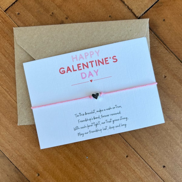 Galentine's Day Wish Bracelet, Heart Charm, Friendship Gift