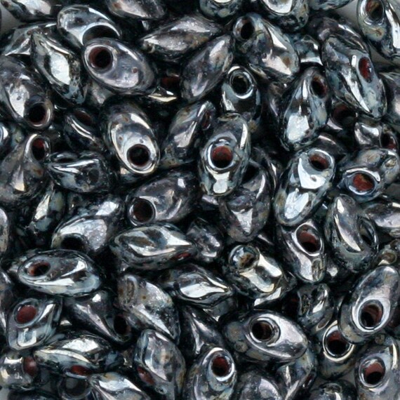 4x7mm Long Magatama Japanese seed beads Opaque Picasso black-25grams
